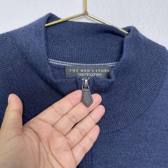 Bloomingdales Mens Merino Wool Sweater XXL Steel Blue 1/4 Zip Lightweight Jumper - Picture 6 of 10